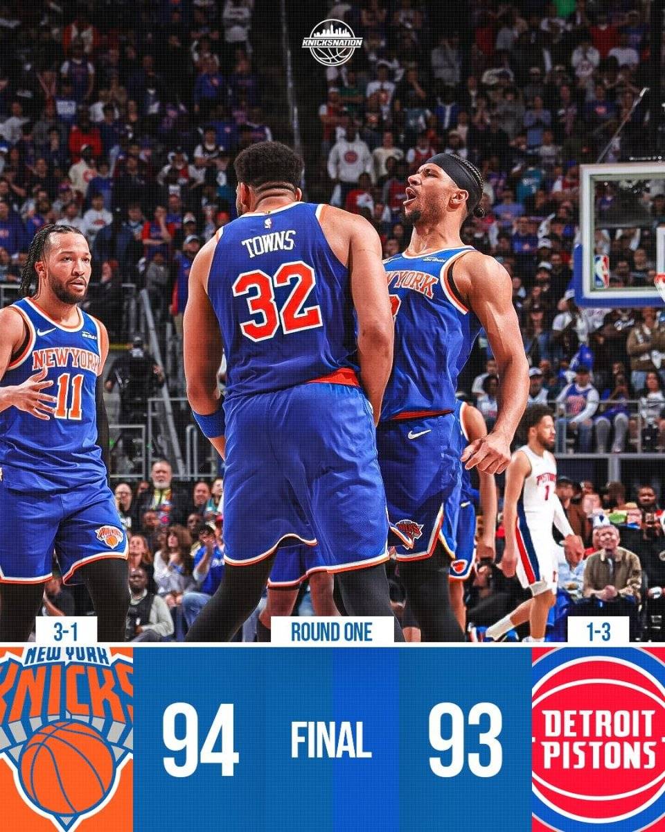 关于尼克斯主场大胜活塞，取得季后赛优势的信息